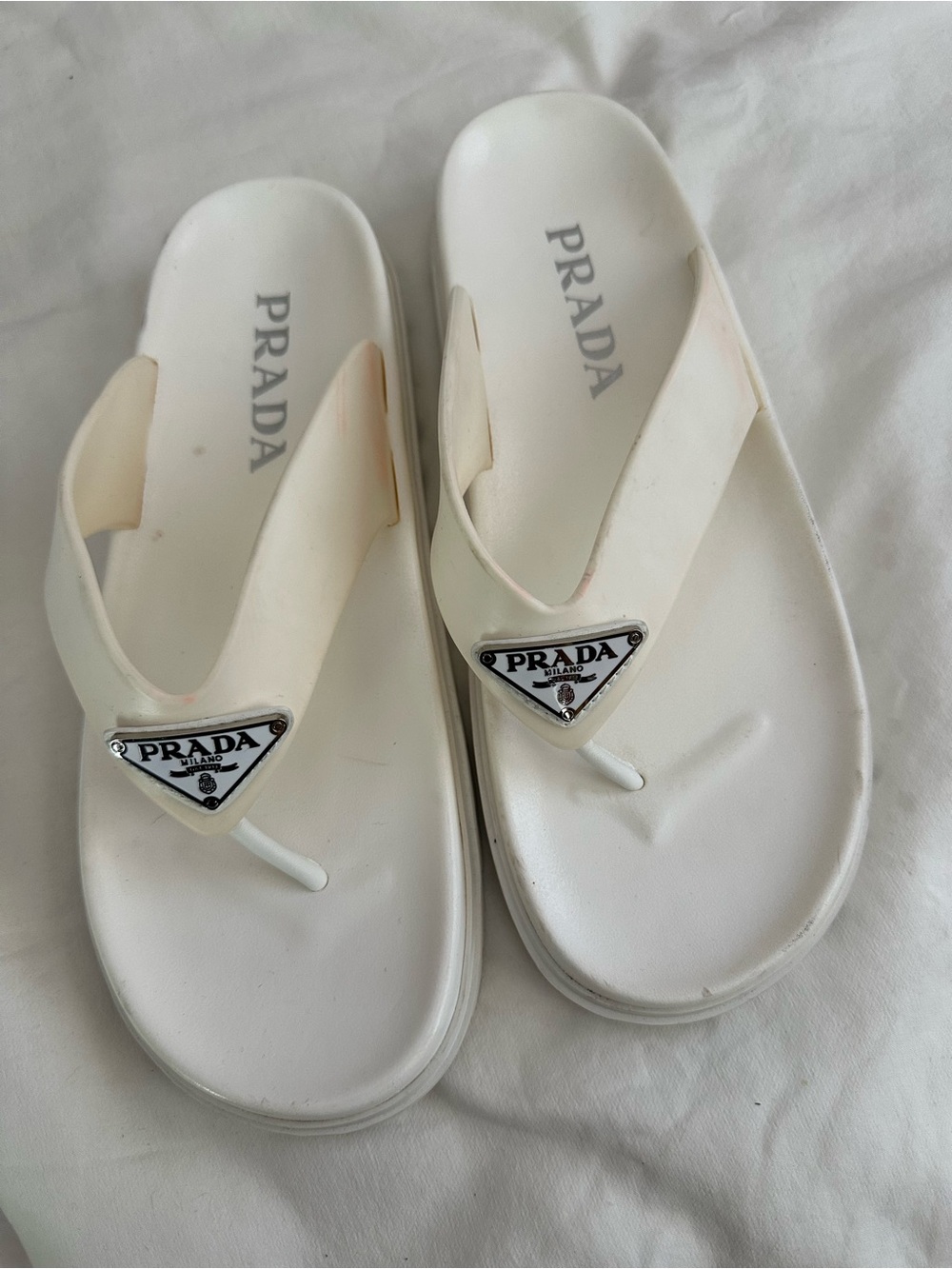 Prada White Logo Platform Thong Sandals - Women’s White